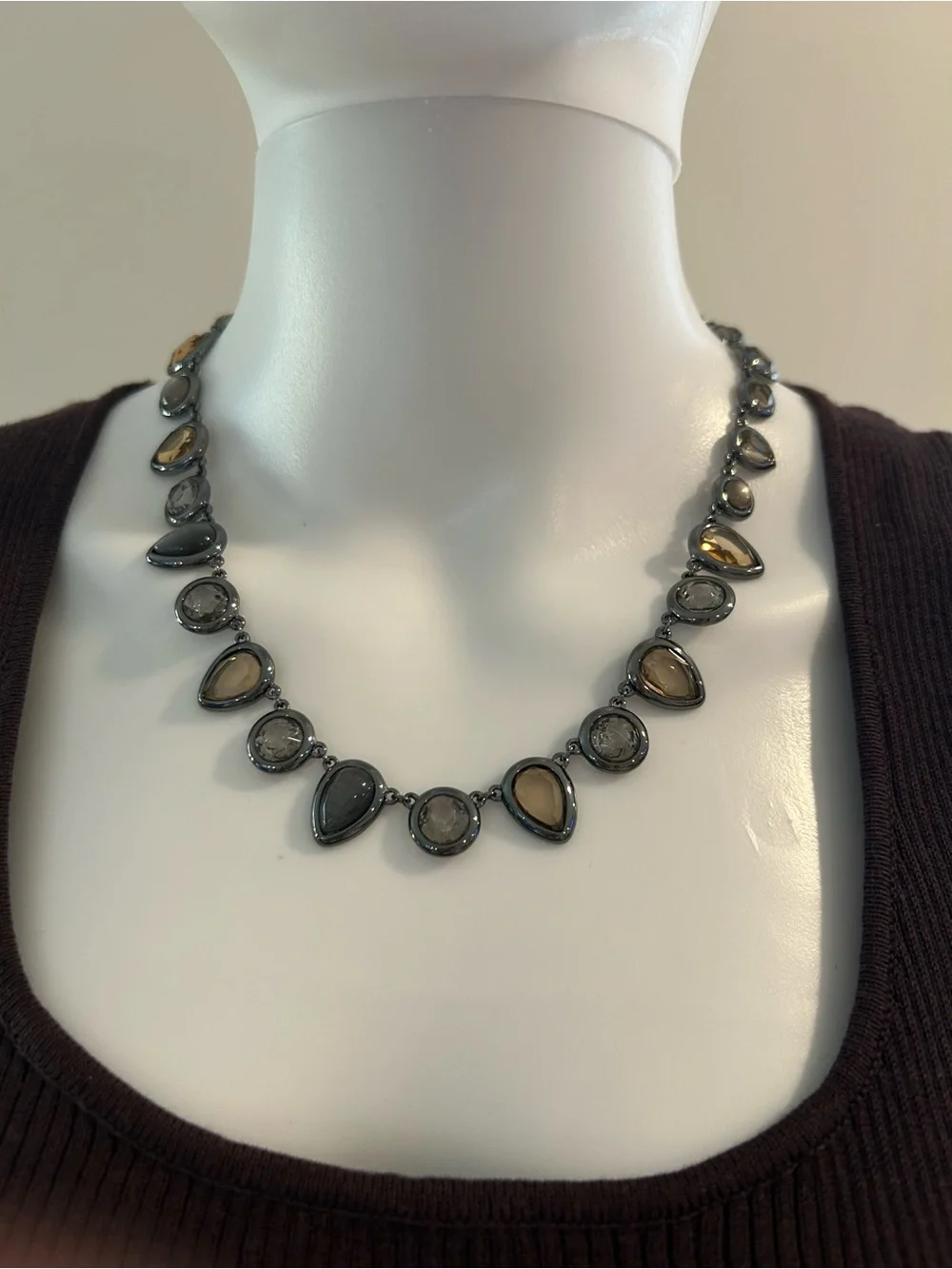 Anthropologie Smoky Topaz & Grey Teardrop Necklace

Includes Anthropologie Pouch - Picture 2 of 4